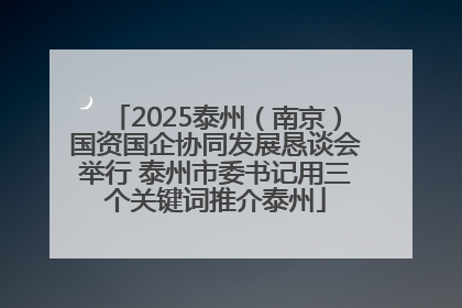 2025泰州（南京）国资国企协同发展恳谈会举行 泰州市委书记用三个关键词推介泰州